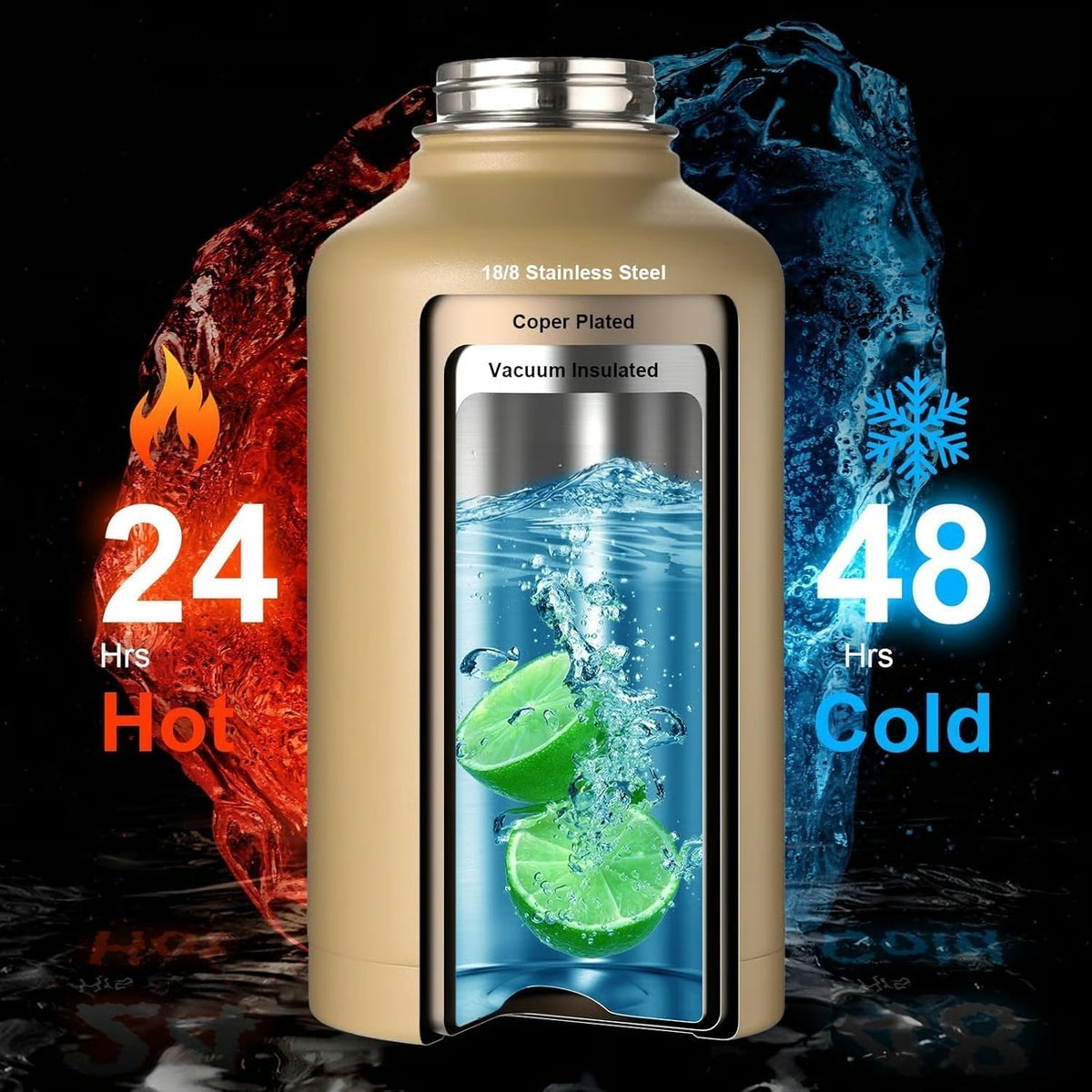 AquaVault – 64oz Insulated Water Bottle with Straw Lid