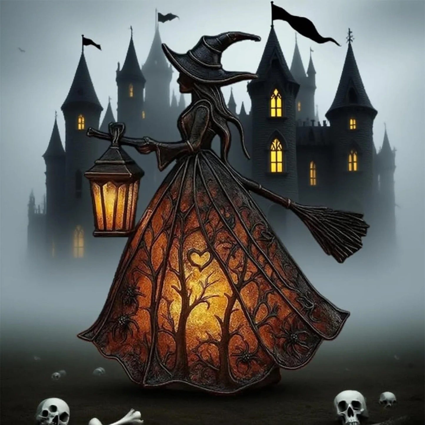 LED Decorative Lamp for Indoors – Mystical Halloween Witch Design