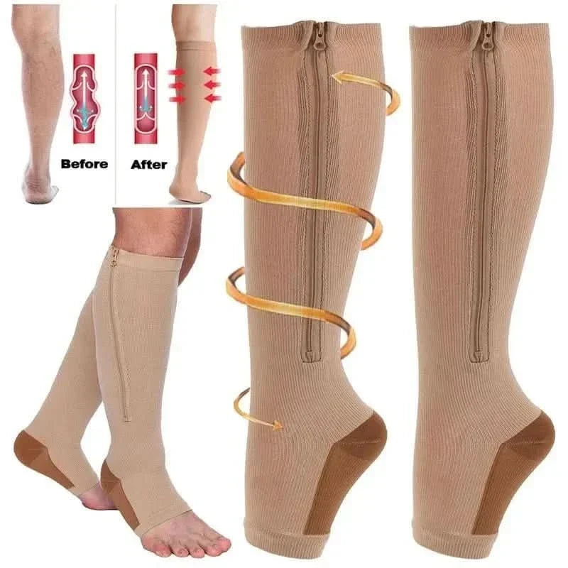 Compression Support Socks for Relief with Zipper Closure
