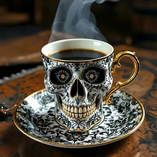 Artistic Hand-Painted Skull Mug – Gothic Nocturnal Decoration