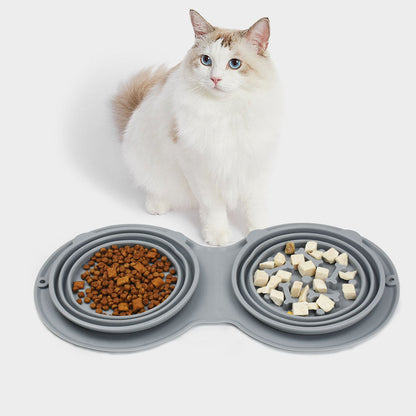 Compact Dual Food and Water Bowl for Pets on the Move