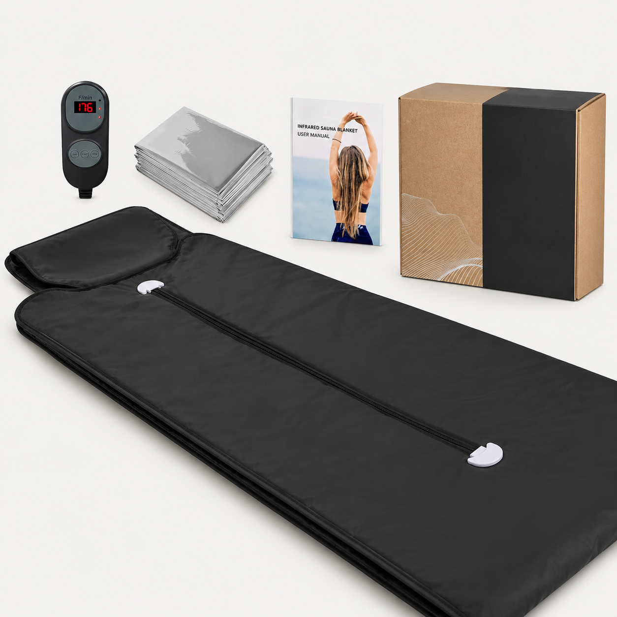 Portable Far Infrared Sauna Blanket with 6 Heat Settings, Arm Zippers & Auto Shut-Off