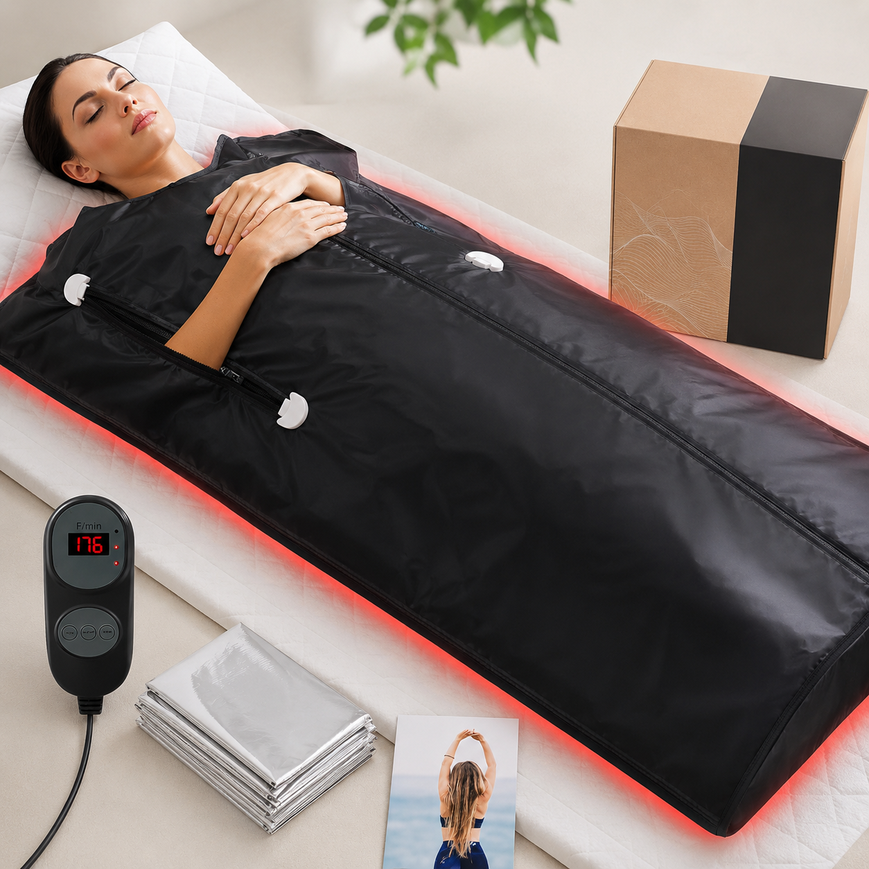 Portable Far Infrared Sauna Blanket with 6 Heat Settings, Arm Zippers & Auto Shut-Off