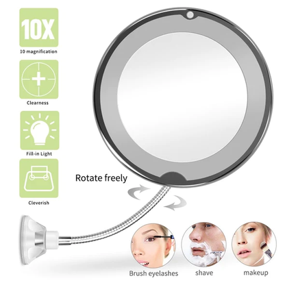Illuminated 10x Magnifying Flex Mirror for Flawless Makeup