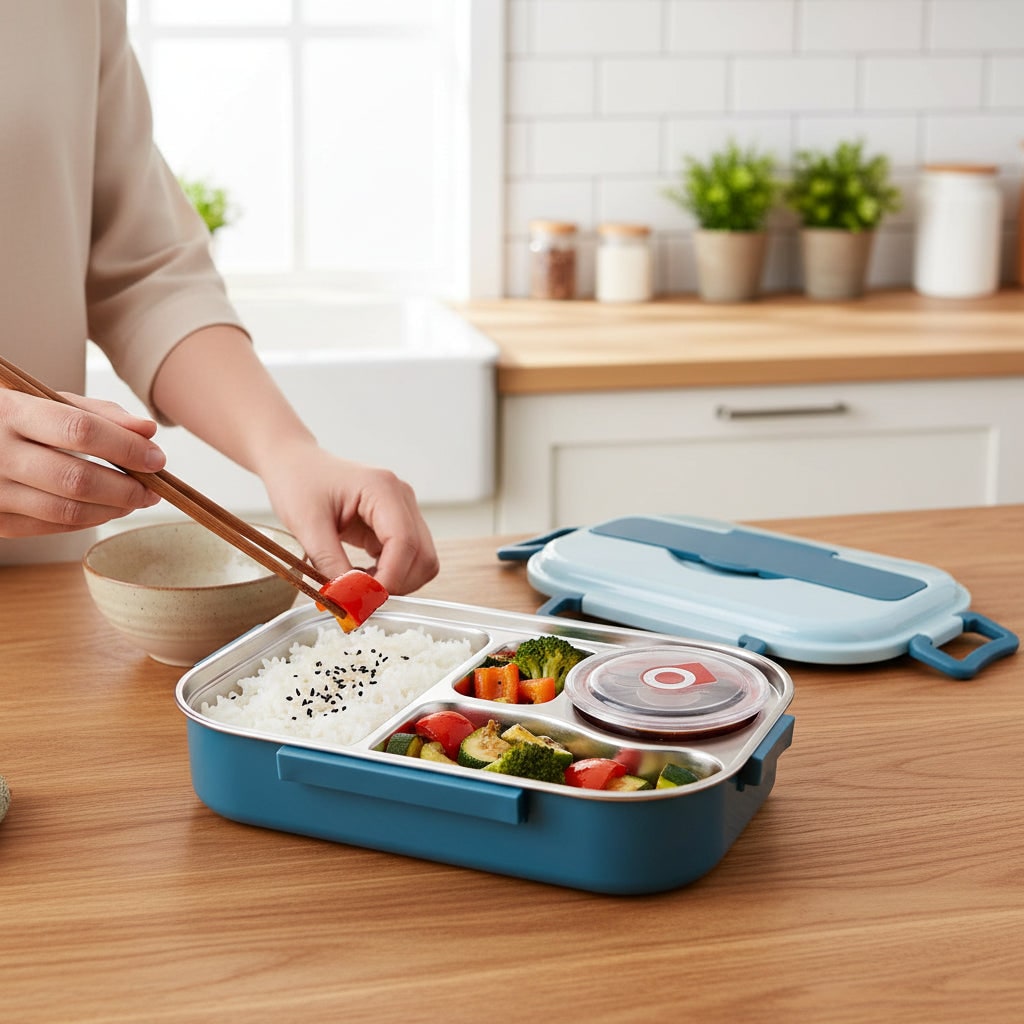 Thermal-Proof Stainless Steel Lunch Container with Separate Sections