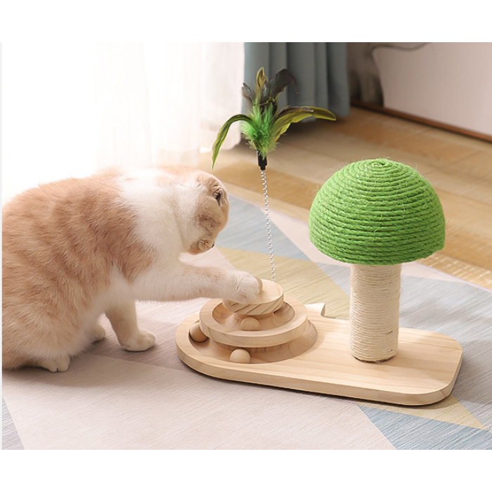 Engaging Cat Play Set with Feather Wand, Ball Track & Scratch Post