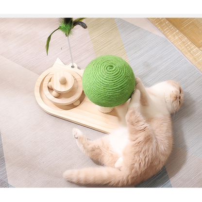 Engaging Cat Play Set with Feather Wand, Ball Track & Scratch Post
