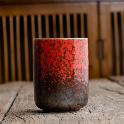 Elegant Handleless Ceramic Tea Cup with Unique Crackle Finish