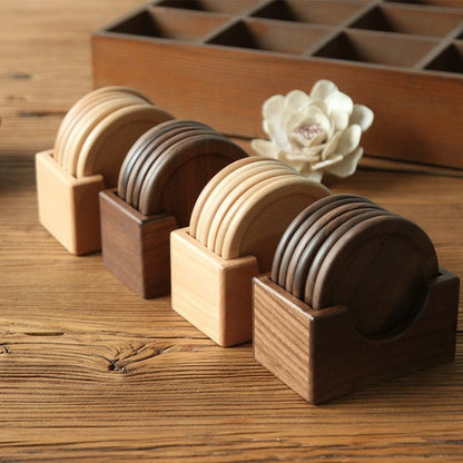 Set of 6 Wooden Coasters in Japanese Design