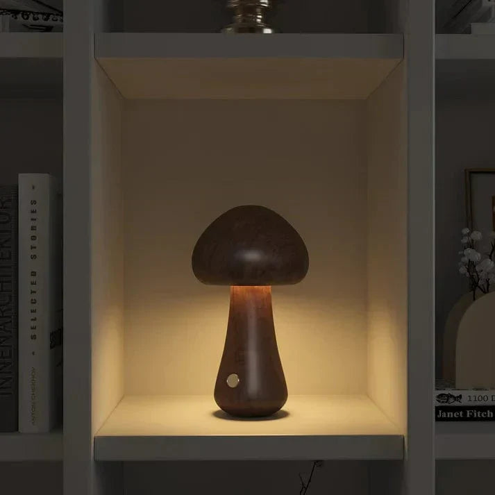 Fungus-Shaped Lamp Made of Natural Wood