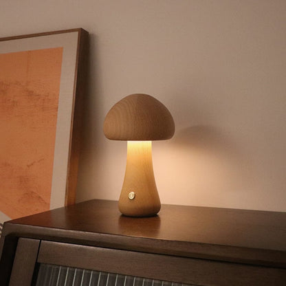 Fungus-Shaped Lamp Made of Natural Wood