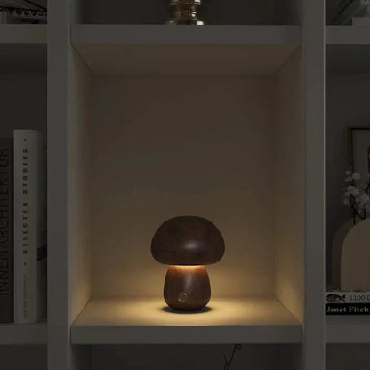 Fungus-Shaped Lamp Made of Natural Wood