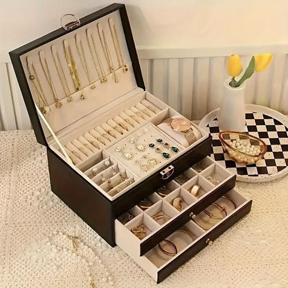Elegant Three-Tier Jewelry Organizer with Velvet Interior
