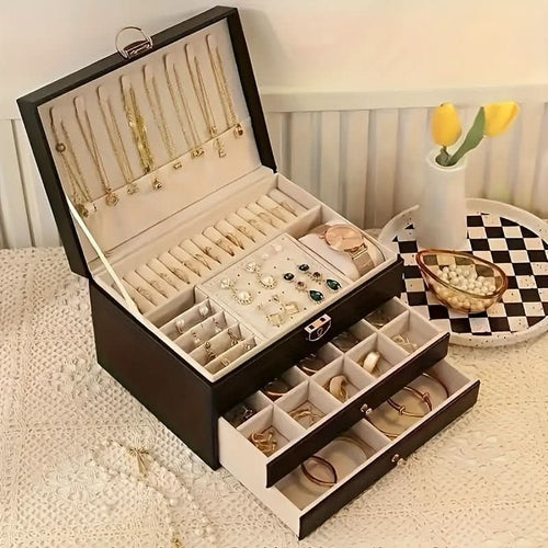 Elegant Three-Tier Jewelry Organizer with Velvet Interior