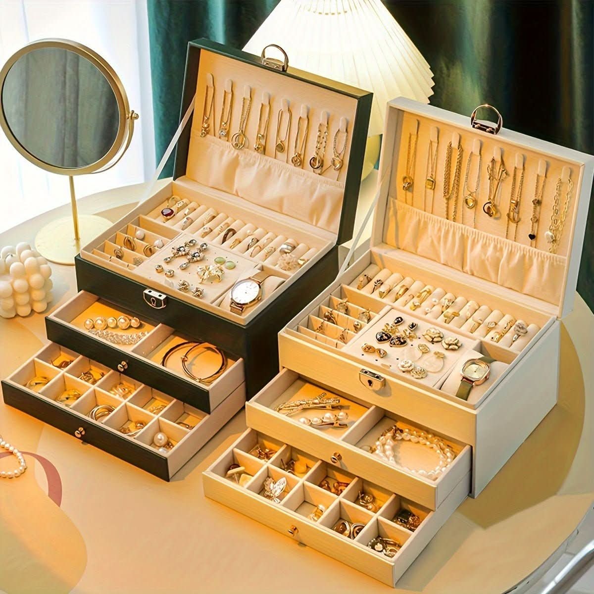 Elegant Three-Tier Jewelry Organizer with Velvet Interior
