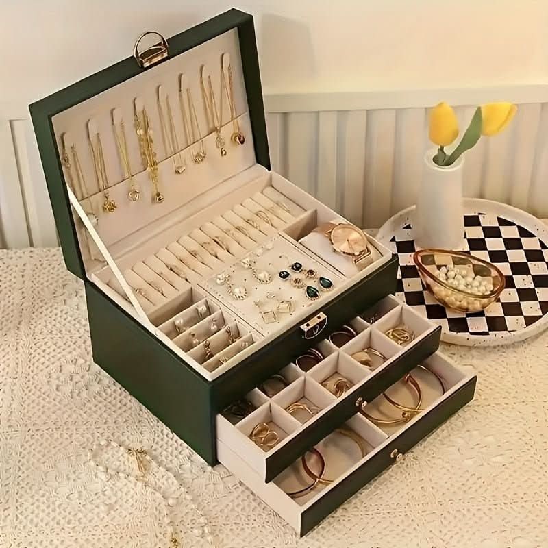 Elegant Three-Tier Jewelry Organizer with Velvet Interior