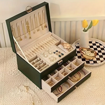 Elegant Three-Tier Jewelry Organizer with Velvet Interior