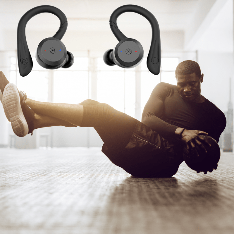 Bluetooth 5.0 Sports Earbuds with Ear Hooks, IPX7 Waterproof, 20 Hours Playtime with Case