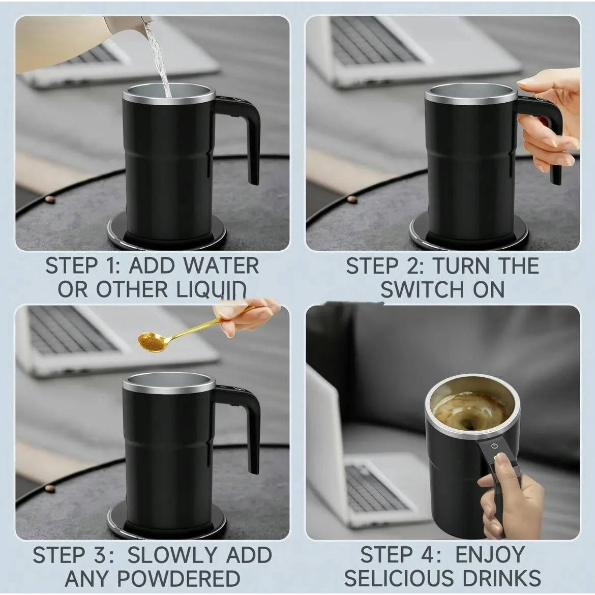 Smart Coffee Mug with Self-Stirring Feature & Heat Display