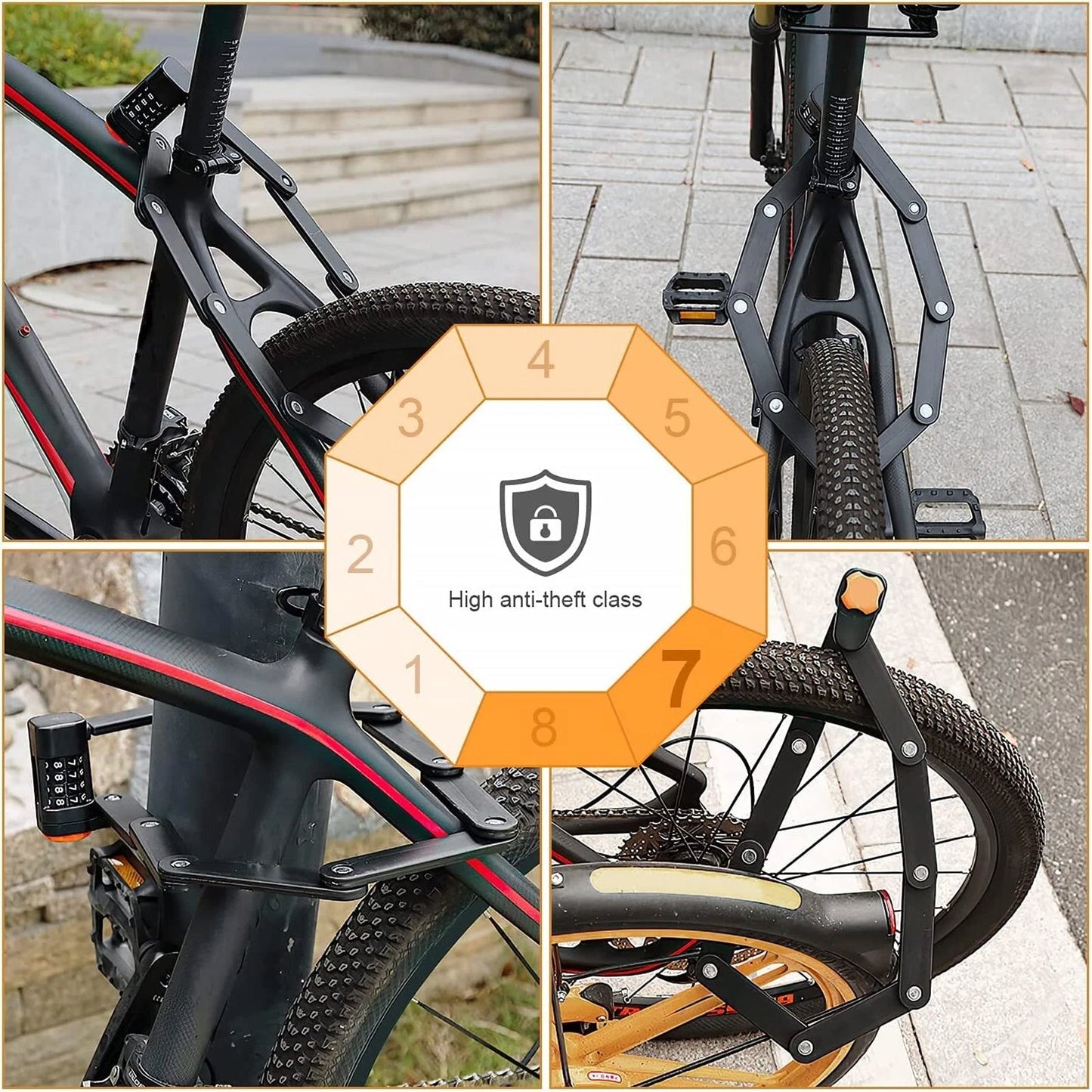 Folding Bike Lock in Alloy Steel with 4-Digit Code