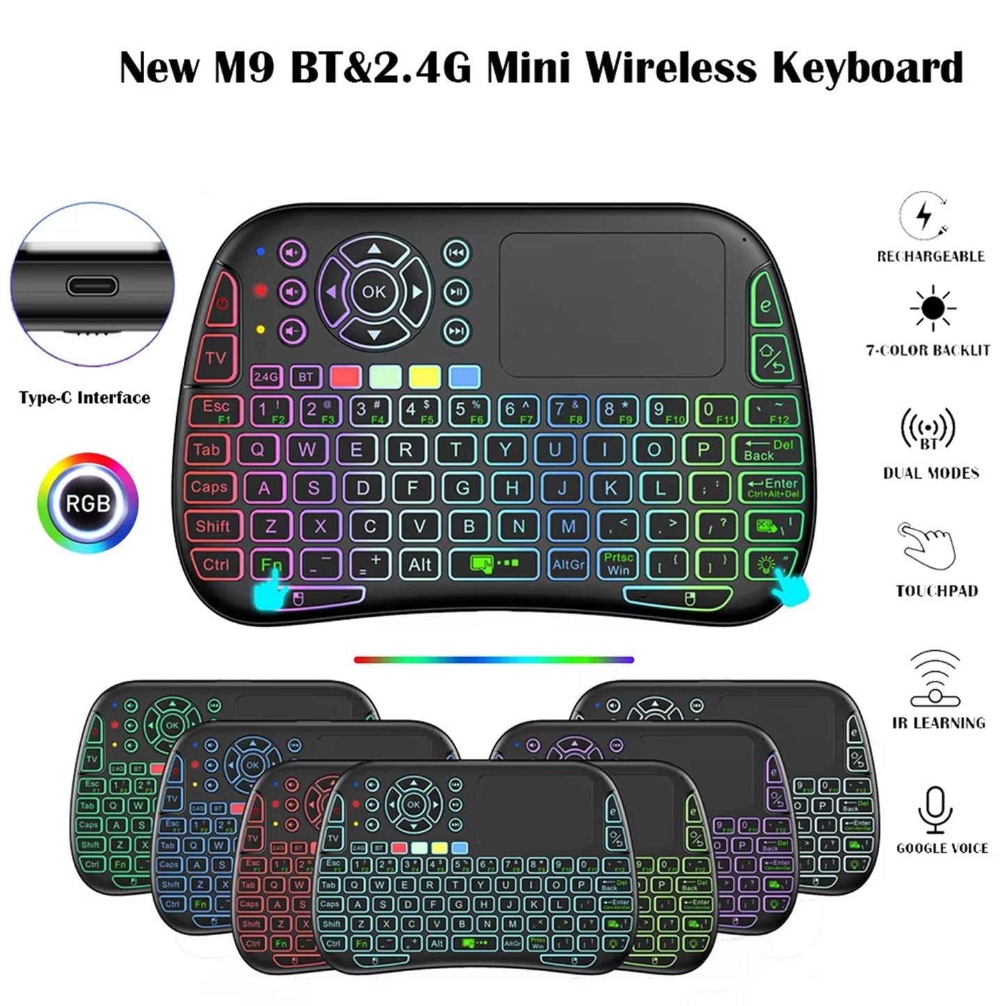 Compact Wireless Keyboard with Air Mouse Function and Voice Search