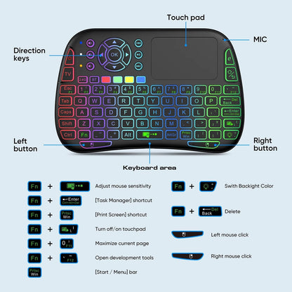 Compact Wireless Keyboard with Air Mouse Function and Voice Search