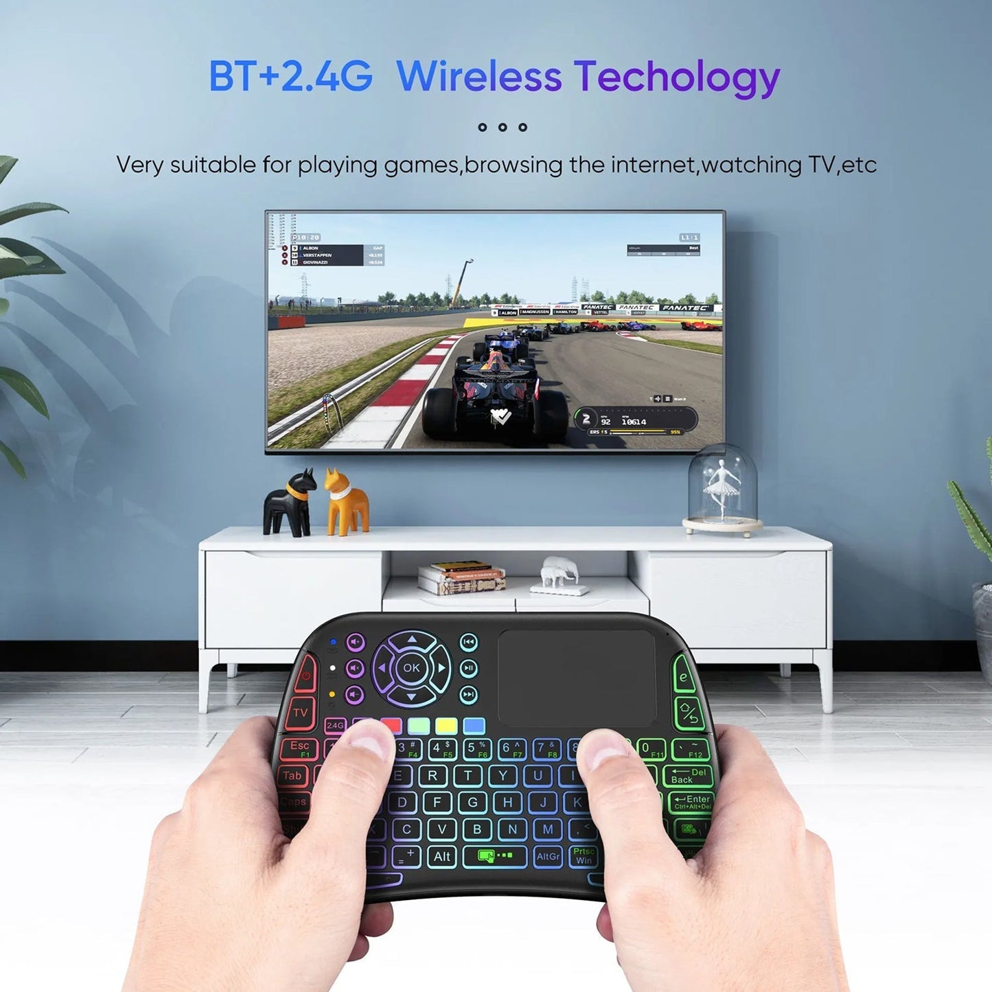 Compact Wireless Keyboard with Air Mouse Function and Voice Search