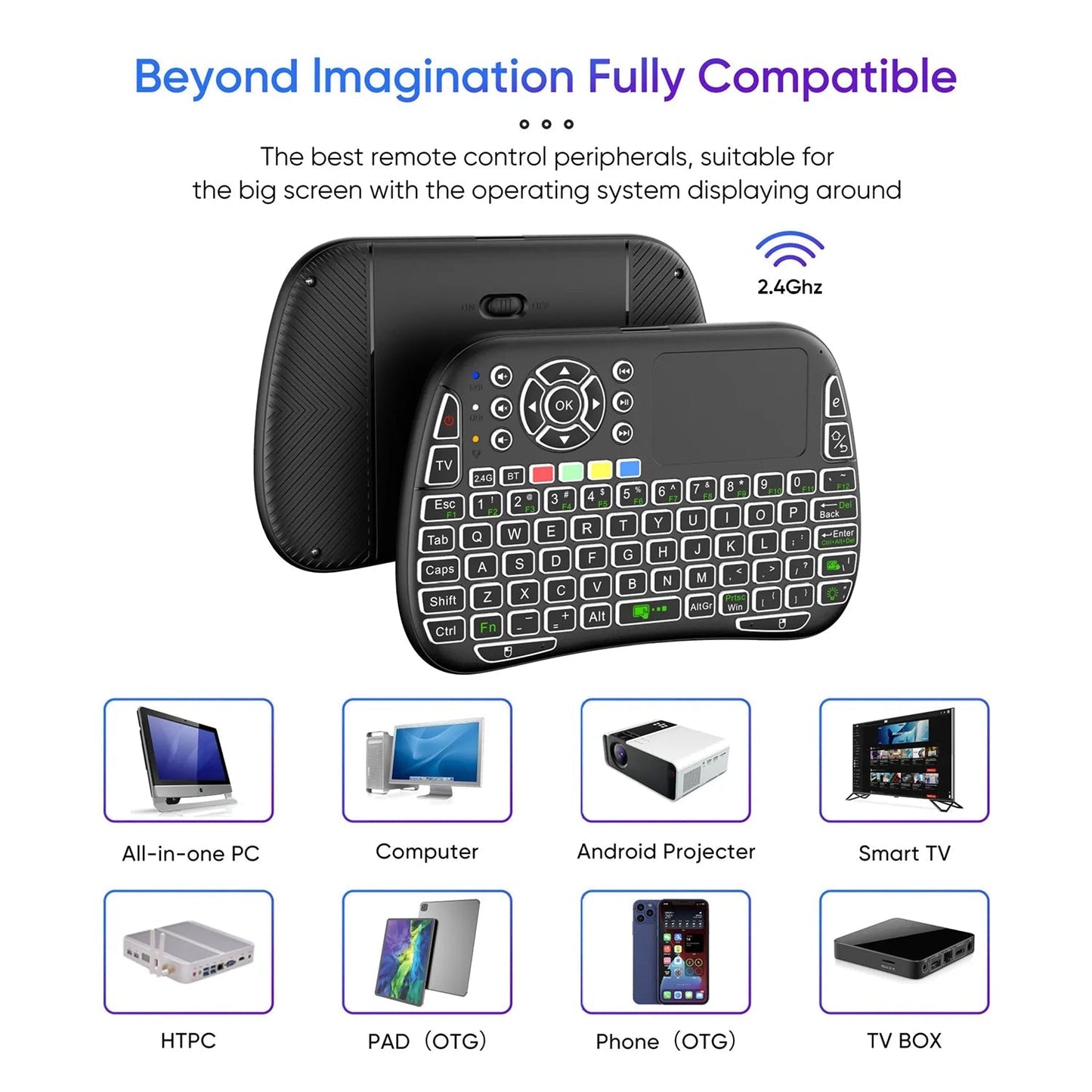 Compact Wireless Keyboard with Air Mouse Function and Voice Search