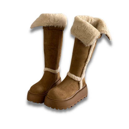 Fur Lined Long Booties for Women - Vintage Style Winter Snow Flats