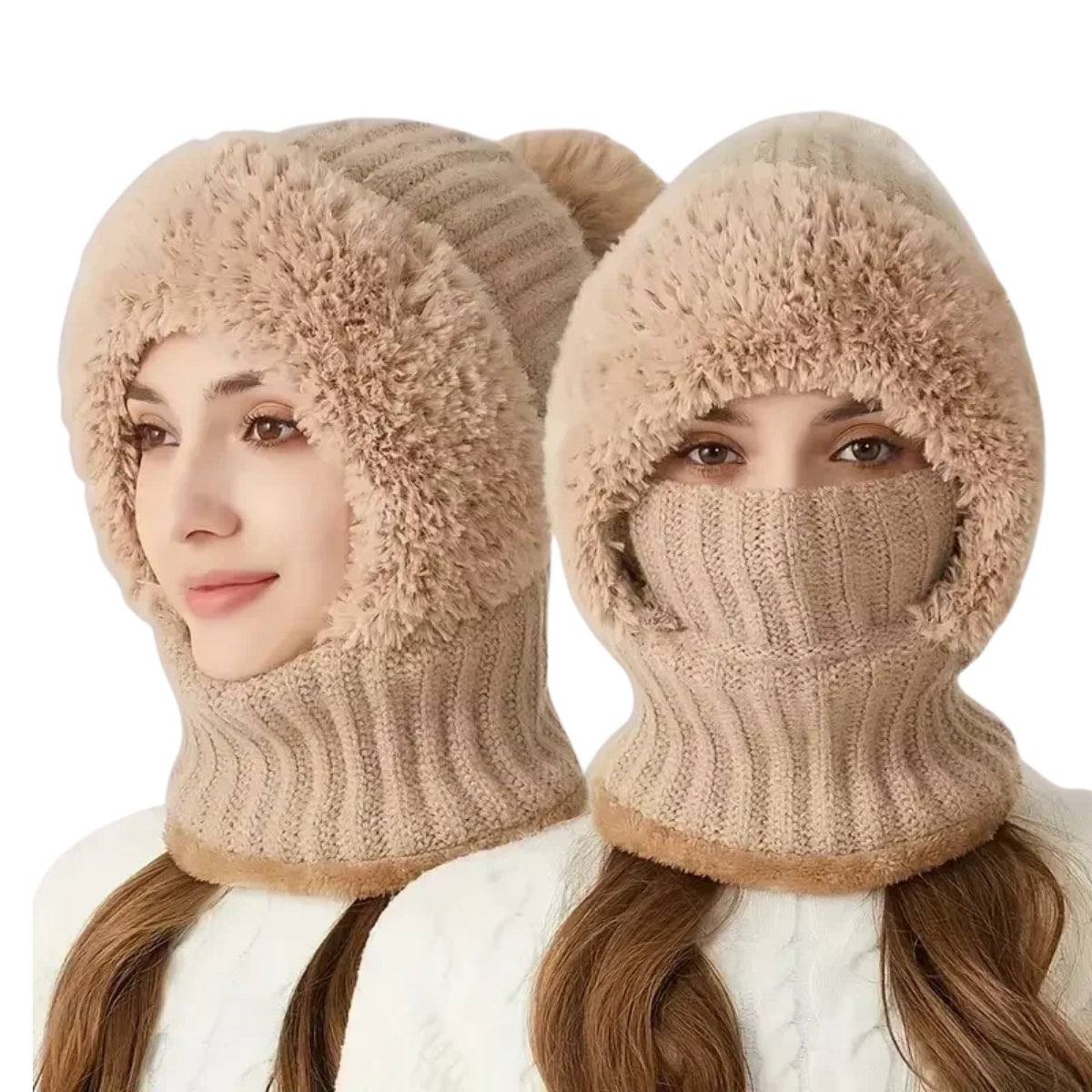 Windproof Knit Beanie with Ear Covers and Neck Warmer for Cycling