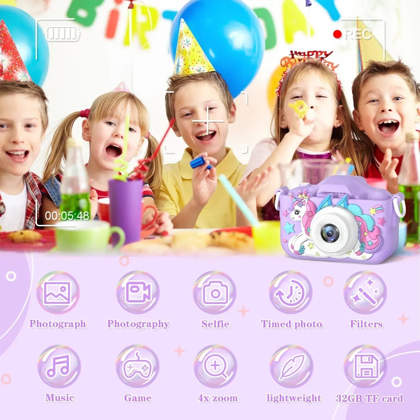 Children's Camera with Dual Lenses, 1080P HD Video and Selfie Feature