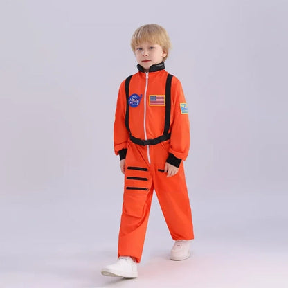 Children's Cosmic Voyager Costume with Space Emblems and Jumpsuit Design