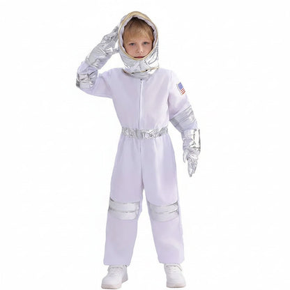 Children's Cosmic Voyager Costume with Space Emblems and Jumpsuit Design