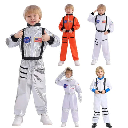 Children's Cosmic Voyager Costume with Space Emblems and Jumpsuit Design