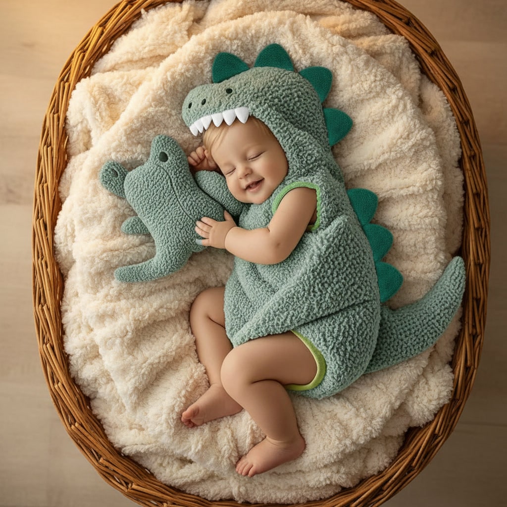Adorable Toddler Dino Costume with Spikes and Tail for Halloween