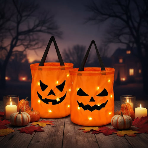 Illuminating Halloween Treat Bag for Kids with Pumpkin Lights