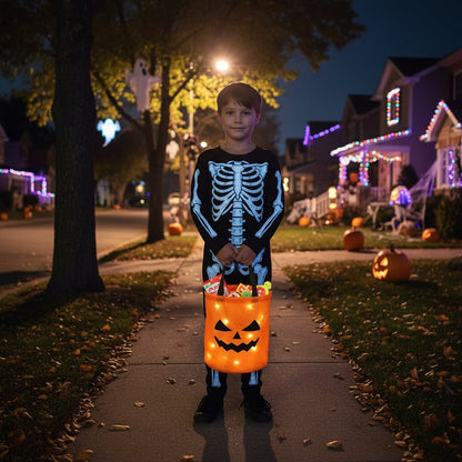 Illuminating Halloween Treat Bag for Kids with Pumpkin Lights
