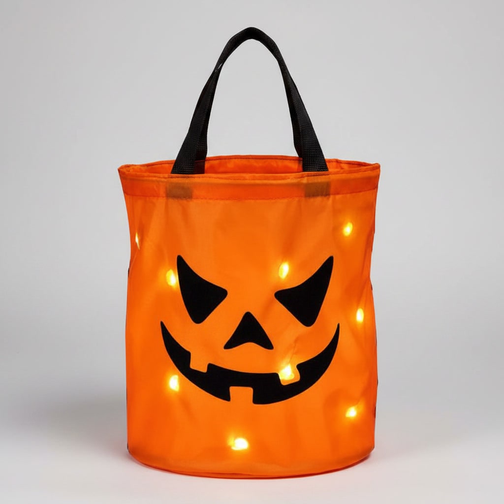 Illuminated Trick-or-Treat Candy Collection Bucket with Pumpkin Design