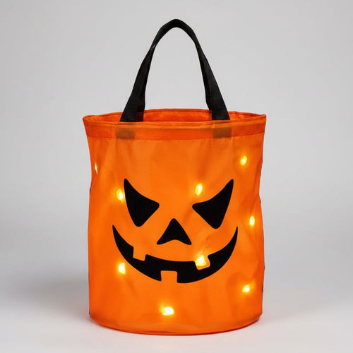 Illuminated Trick-or-Treat Candy Collection Bucket with Pumpkin Design