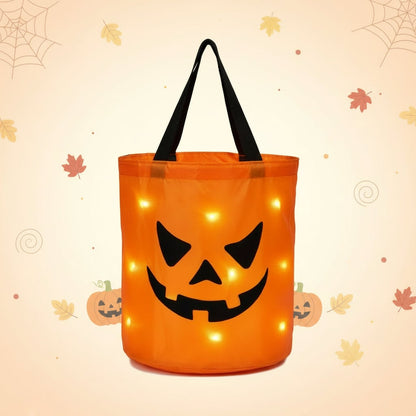 Illuminated Trick-or-Treat Candy Collection Bucket with Pumpkin Design