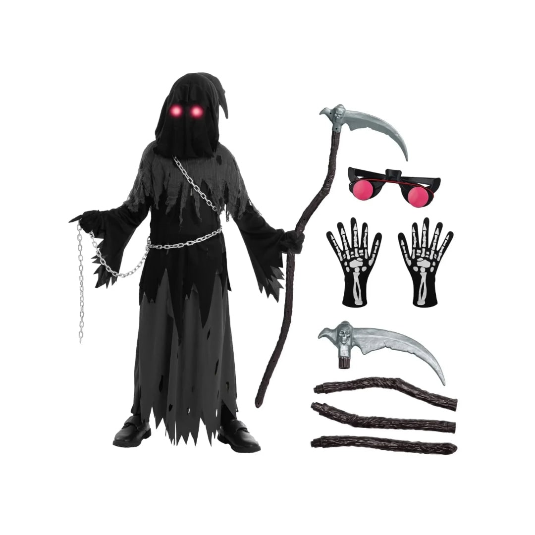 Spectral Scythe Costume Set for Kids with Luminous Eyes
