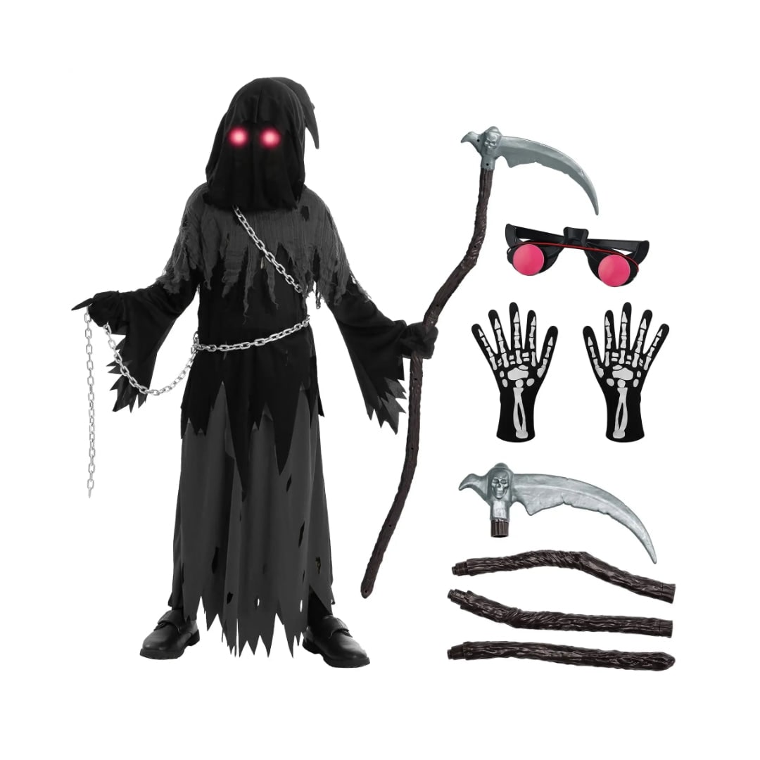 Spectral Scythe Costume Set for Kids with Luminous Eyes