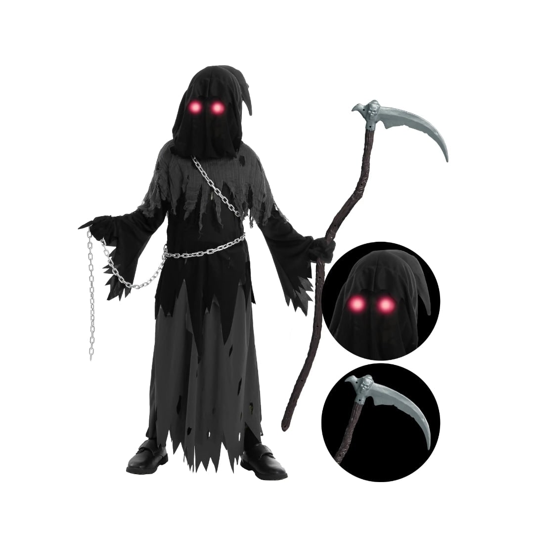 Spectral Scythe Costume Set for Kids with Luminous Eyes