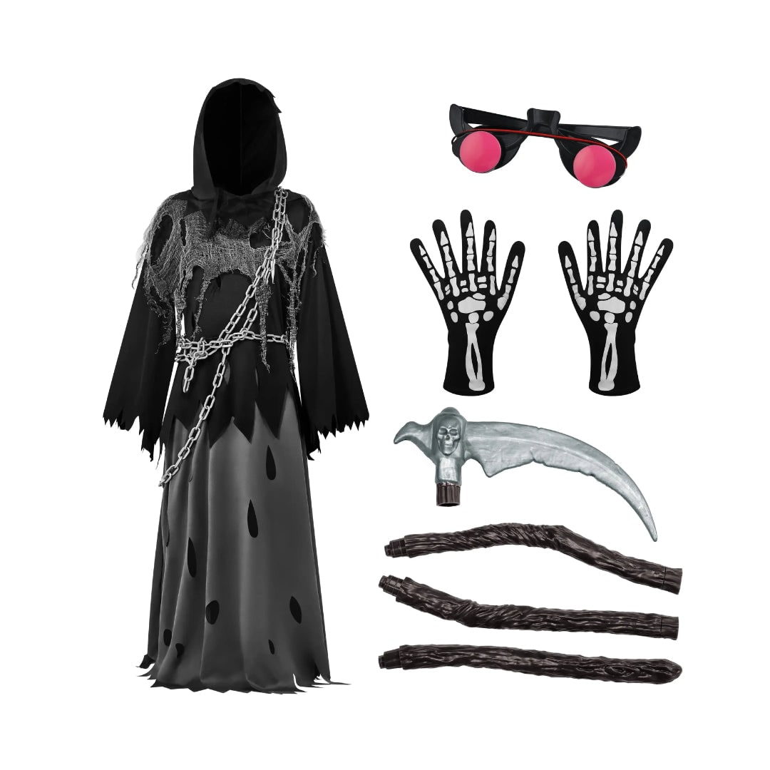 Spectral Scythe Costume Set for Kids with Luminous Eyes