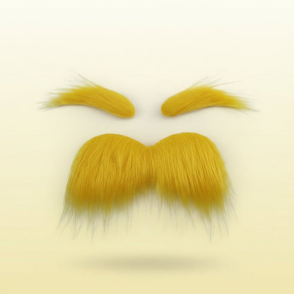 Vibrant Yellow Fake Mustache and Eyebrow Set for Costumes