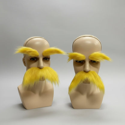 Vibrant Yellow Fake Mustache and Eyebrow Set for Costumes