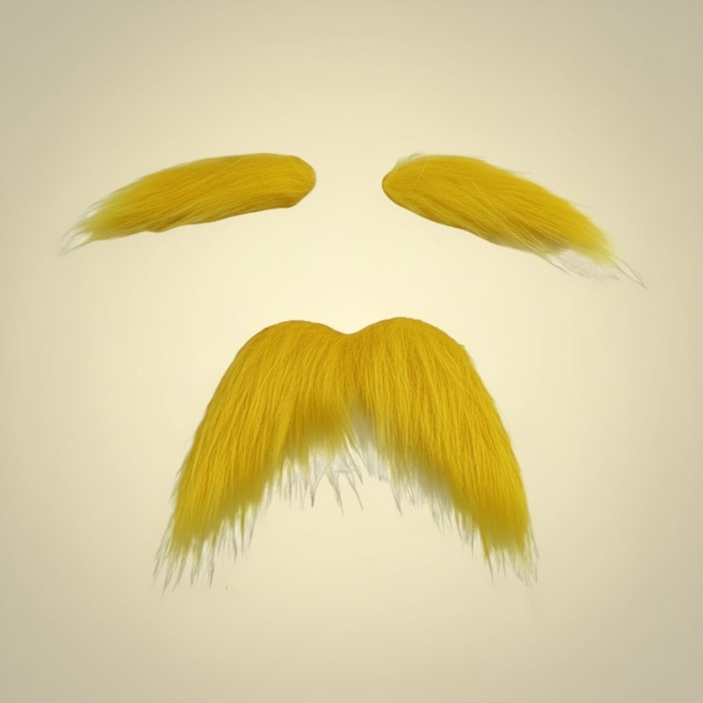 Vibrant Yellow Fake Mustache and Eyebrow Set for Costumes