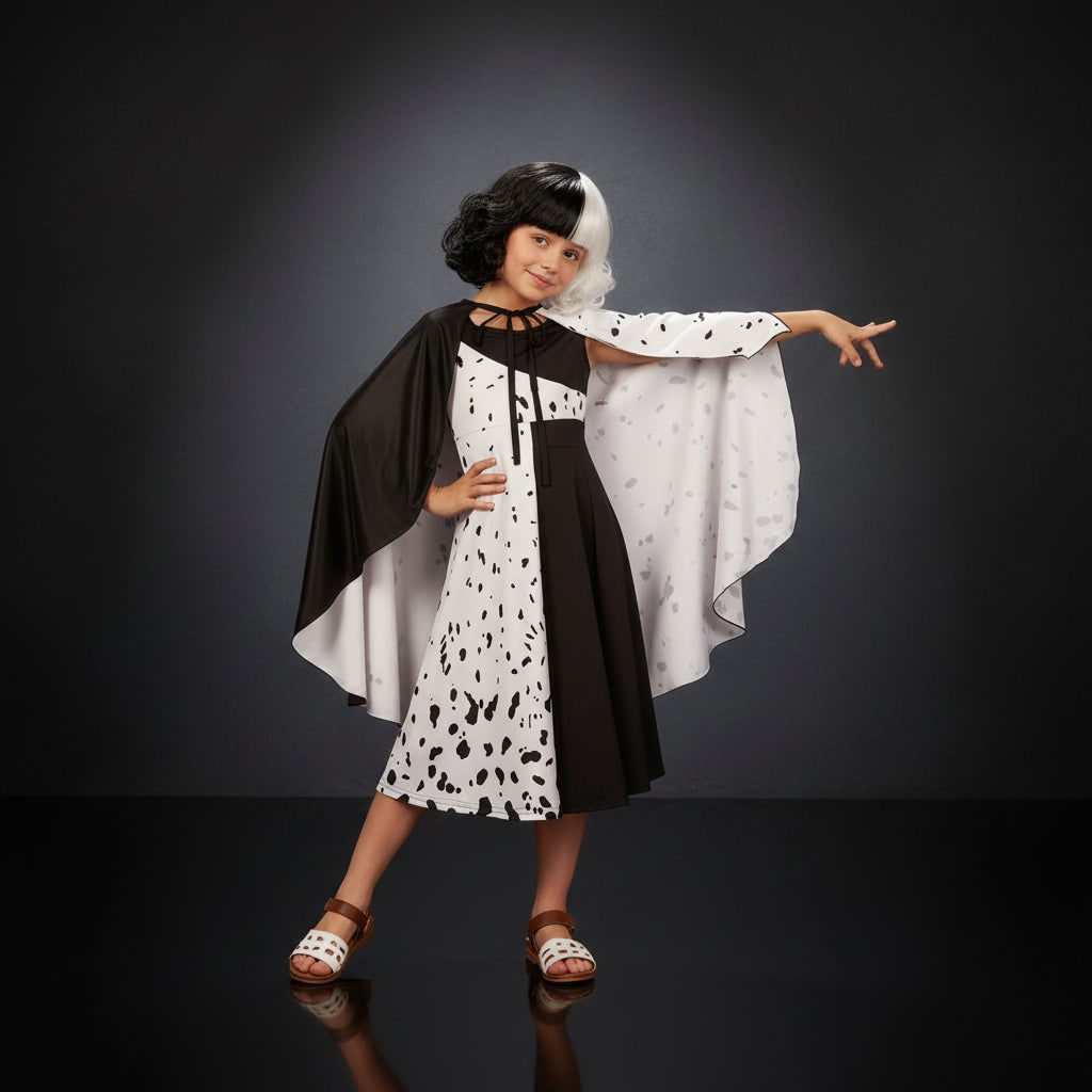 Charming Villainess Costume for Kids with Dramatic Cape and Wig