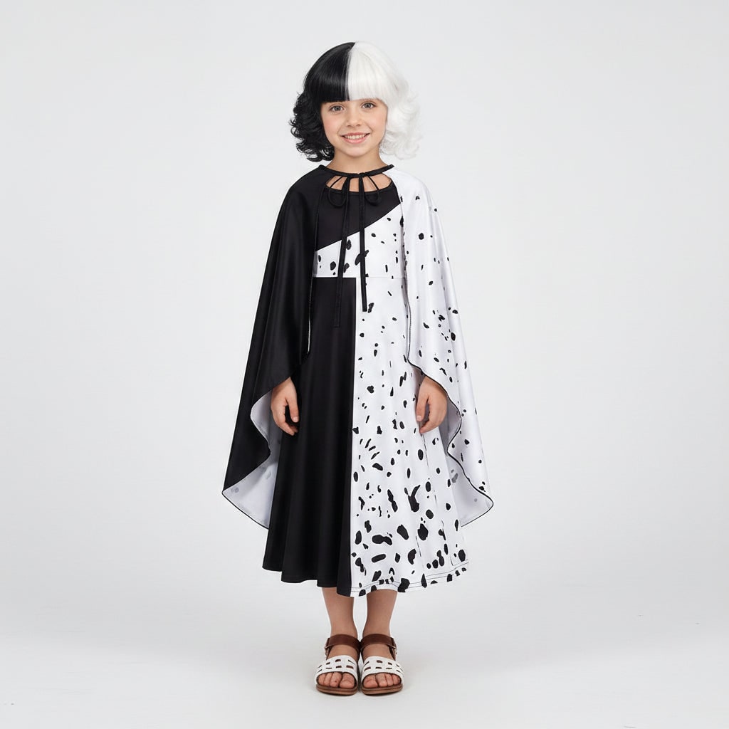 Charming Villainess Costume for Kids with Dramatic Cape and Wig