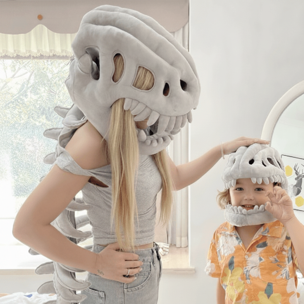 Spooky Dinosaur Skull Beanie with Plush Tail for Kids